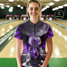 Load image into Gallery viewer, Custom Purple Thunder Lightning Dragon Bowling Women Quarter-Zip Shirts, Team Uniform IPHW9104