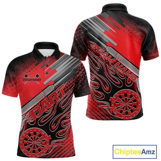 Custom Black And Red Flame Dartboard Dart Polo Shirts For Men, Dart Team Uniform IPHW9684
