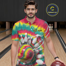Load image into Gallery viewer, Custom Colorful Tie Dye Bowling Polo Shirts For Men, Rainbow Bowling Outfit IPHW9116