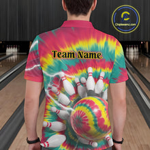 Load image into Gallery viewer, Custom Colorful Tie Dye Bowling Polo Shirts For Men, Rainbow Bowling Outfit IPHW9116