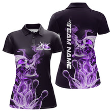 Load image into Gallery viewer, Custom Purple Flame Smoke Skull Bowling Polo Shirts For Women, Halloween Bowling Outfit IPHW9496