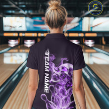 Load image into Gallery viewer, Custom Purple Flame Smoke Skull Bowling Women Quarter-Zip Shirt, Halloween Bowling Outfit IPHW9496