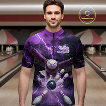 Load image into Gallery viewer, Custom Purple Thunder Lightning Eagle Bowling Quarter-Zip Shirts For Men, Eagle Bowling Jerseys IPHW9365