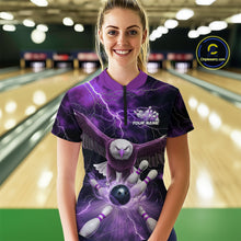 Load image into Gallery viewer, Custom Purple Thunder Lightning Eagle Bowling Women Quarter-Zip Shirts, Bowling Jerseys IPHW9365