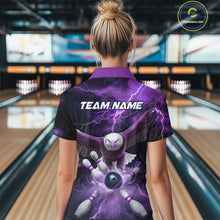 Load image into Gallery viewer, Custom Purple Thunder Lightning Eagle Bowling Women Quarter-Zip Shirts, Bowling Jerseys IPHW9365