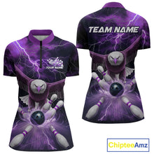 Load image into Gallery viewer, Custom Purple Thunder Lightning Eagle Bowling Women Quarter-Zip Shirts, Bowling Jerseys IPHW9365