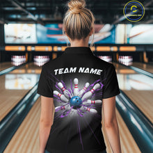 Load image into Gallery viewer, Custom Blue And Purple Bowling Team Polo Shirts For Women, Bowling League Shirt IPHW9368