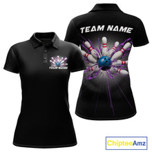 Load image into Gallery viewer, Custom Blue And Purple Bowling Team Polo Shirts For Women, Bowling League Shirt IPHW9368