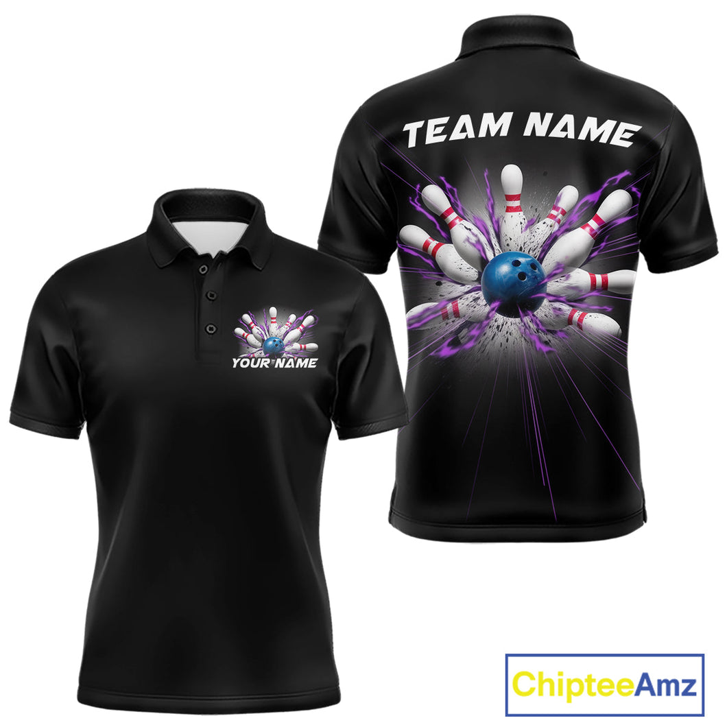 Custom Blue And Purple Bowling Team Polo Shirts For Men, Bowling League Shirt IPHW9368