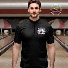 Load image into Gallery viewer, Custom Blue And Purple Bowling Team Quarter-Zip Shirts For Men, Bowling League Shirt IPHW9368