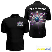 Load image into Gallery viewer, Custom Blue And Purple Bowling Team Quarter-Zip Shirts For Men, Bowling League Shirt IPHW9368