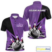 Load image into Gallery viewer, Custom Purple Bowling Jerseys, Bowling Team Men Polo Shirts Bowling League Shirt IPHW9391