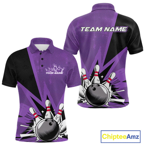 Custom Purple Bowling Jerseys, Bowling Team Men Polo Shirts Bowling League Shirt IPHW9391