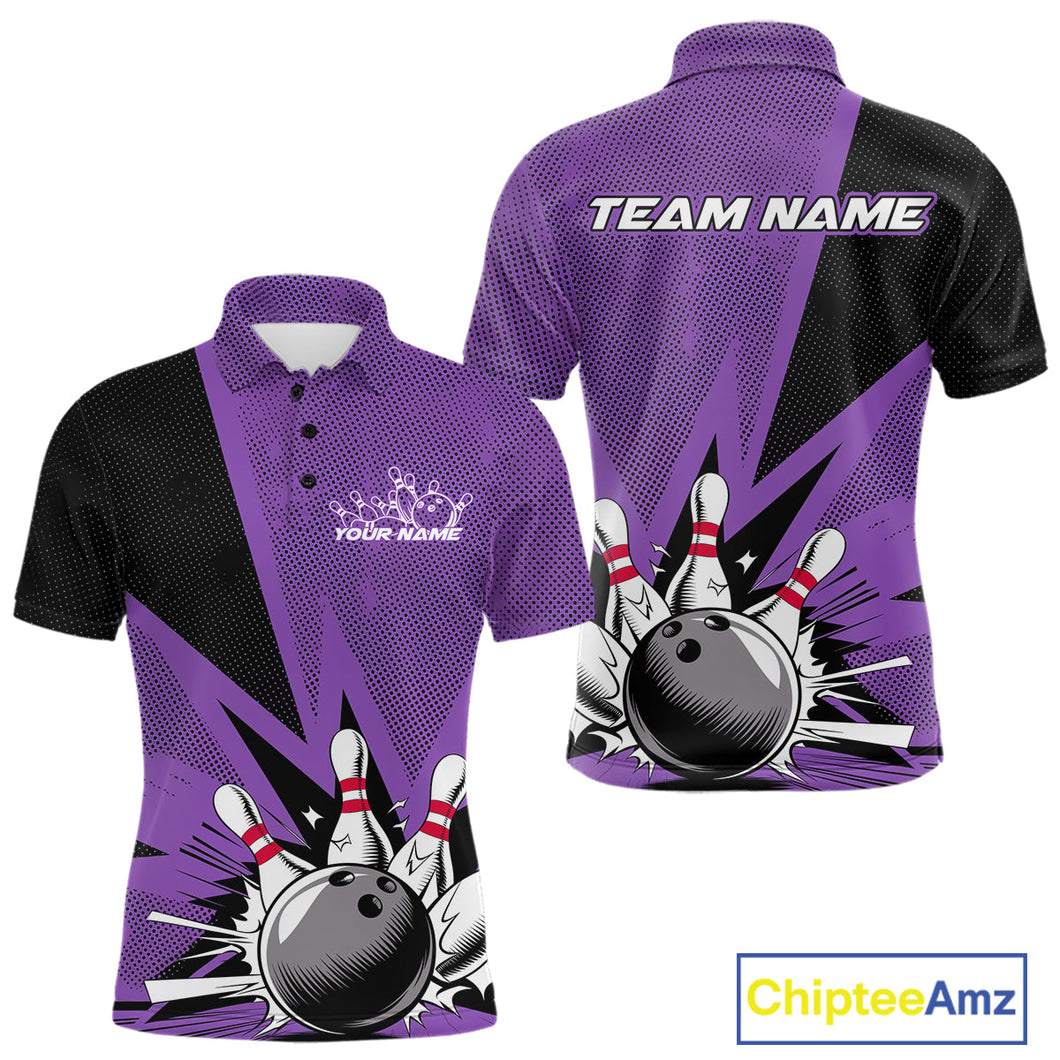Custom Purple Bowling Jerseys, Bowling Team Men Polo Shirts Bowling League Shirt IPHW9391
