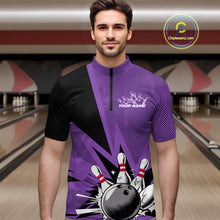 Load image into Gallery viewer, Custom Purple Bowling Jerseys, Bowling Team Men Quarter-Zip Shirts Bowling League Shirt IPHW9391