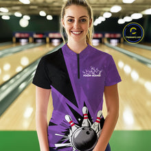 Load image into Gallery viewer, Custom Purple Bowling Jerseys, Bowling Team Women Quarter-Zip Shirts Bowling League Shirt IPHW9391