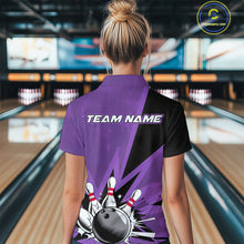 Load image into Gallery viewer, Custom Purple Bowling Jerseys, Bowling Team Women Quarter-Zip Shirts Bowling League Shirt IPHW9391