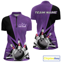 Load image into Gallery viewer, Custom Purple Bowling Jerseys, Bowling Team Women Quarter-Zip Shirts Bowling League Shirt IPHW9391