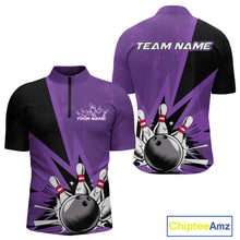 Load image into Gallery viewer, Custom Purple Bowling Jerseys, Bowling Team Men Quarter-Zip Shirts Bowling League Shirt IPHW9391