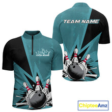 Load image into Gallery viewer, Custom Blue Bowling Jerseys, Bowling Team Men Quarter-Zip Shirts Bowling League Shirt IPHW9393