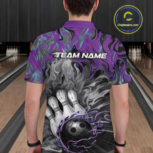Load image into Gallery viewer, Custom Blue And Purple Fame Bowling Team Polo Shirts For Men, Fire Bowling Jerseys IPHW9559