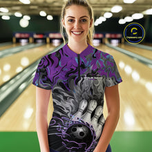 Load image into Gallery viewer, Custom Blue And Purple Fame Bowling Team Women Quarter-Zip Shirt, Fire Bowling Jerseys IPHW9559