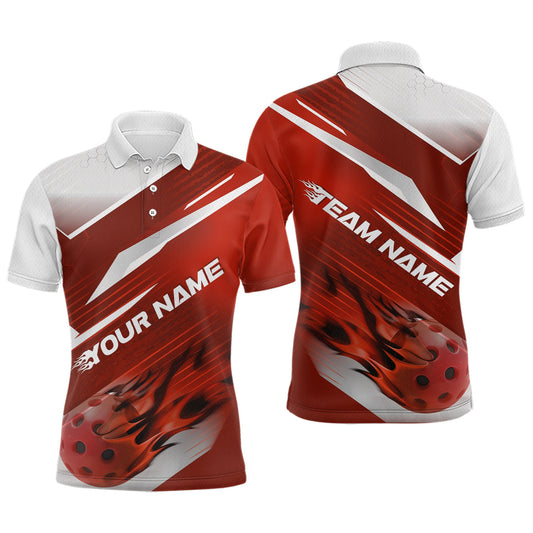 Custom Red Flame Pickleball Polo Shirts For Men, Fire Pickleball Jerseys Team Uniform IPHW9413