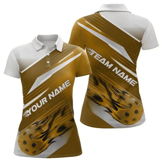 Custom Yellow Flame Pickleball Polo Shirts For Women, Fire Pickleball Jersey Team Uniform IPHW9414