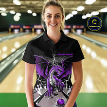 Load image into Gallery viewer, Custom Purple Dragon On The Lane Bowling Polo Shirts For Women, Dragon Bowling Team Shirt IPHW9102