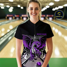 Load image into Gallery viewer, Custom Purple Dragon On The Lane Bowling Women Quarter-Zip Shirts, Bowling Team Shirt IPHW9102