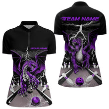 Load image into Gallery viewer, Custom Purple Dragon On The Lane Bowling Women Quarter-Zip Shirts, Bowling Team Shirt IPHW9102