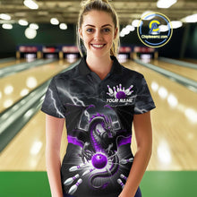 Load image into Gallery viewer, Custom Thunder Lightning Purple Dragon Bowling Team Polo Shirt For Women, Bowling Jerseys IPHW9112