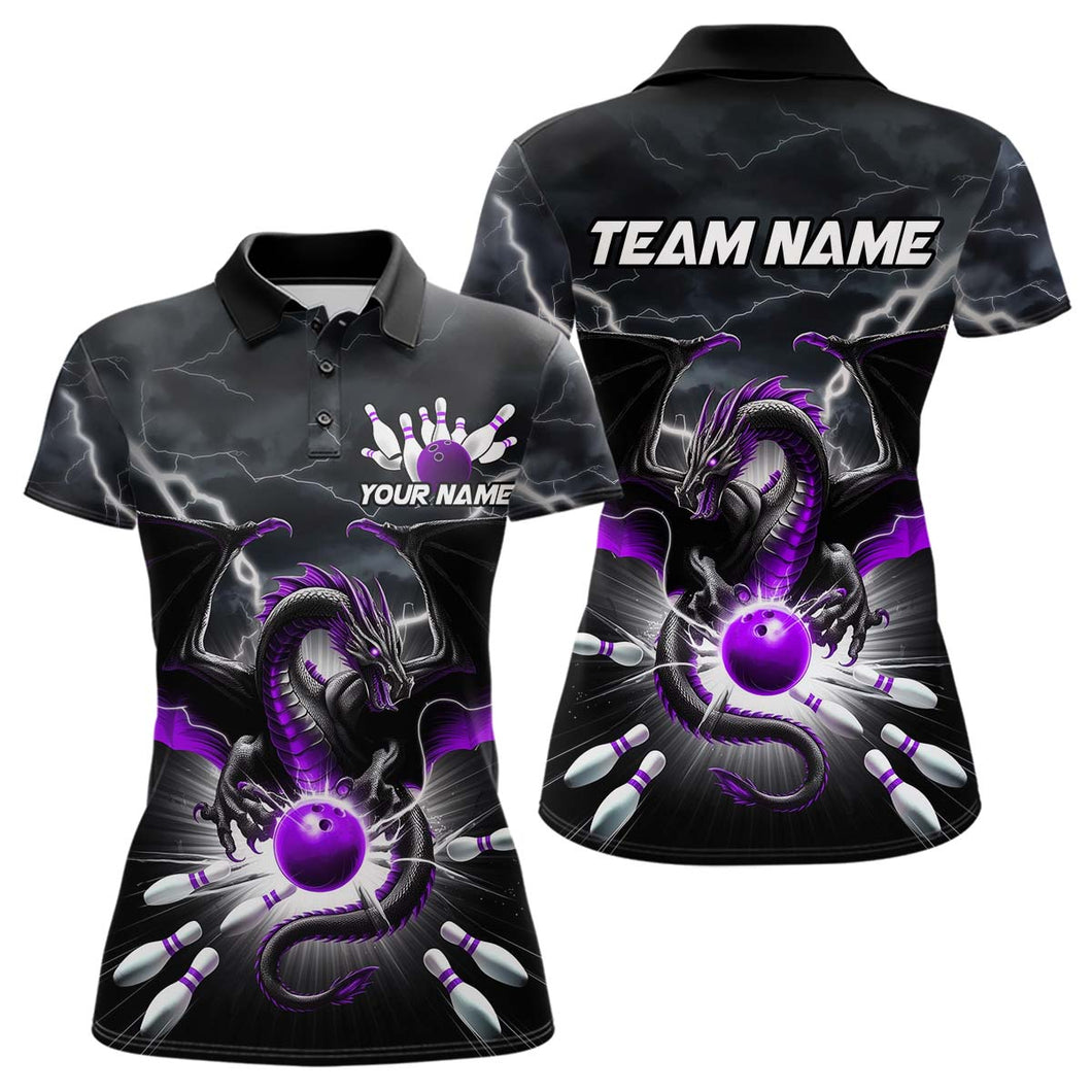 Custom Thunder Lightning Purple Dragon Bowling Team Polo Shirt For Women, Bowling Jerseys IPHW9112