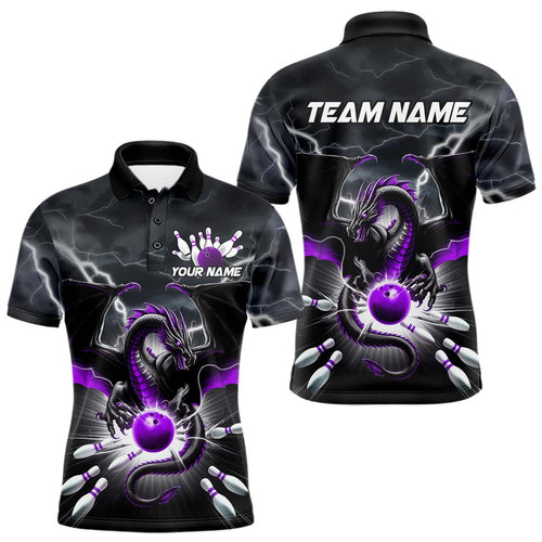 Custom Thunder Lightning Purple Dragon Bowling Team Polo Shirts For Men, Bowling Jerseys IPHW9112