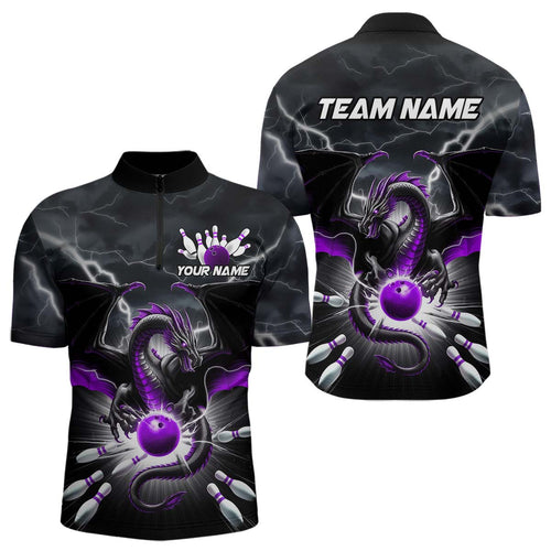 Custom Thunder Lightning Purple Dragon Bowling Team Quarter-Zip Shirts For Men, Bowling Jerseys IPHW9112