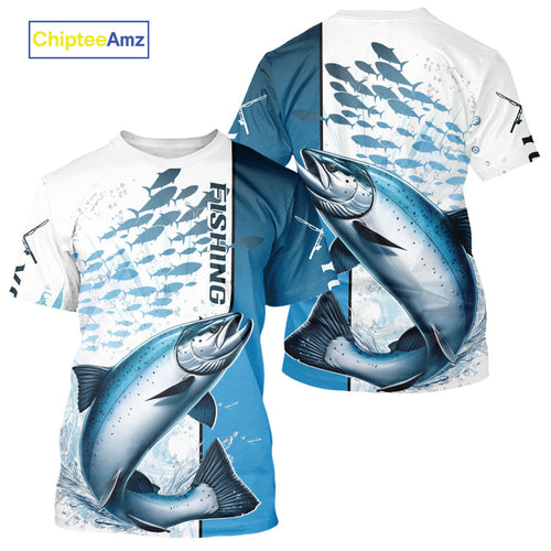 Personalized Chinook Salmon Fishing Saltwater Performance Fishing T-Shirts IPHW9345