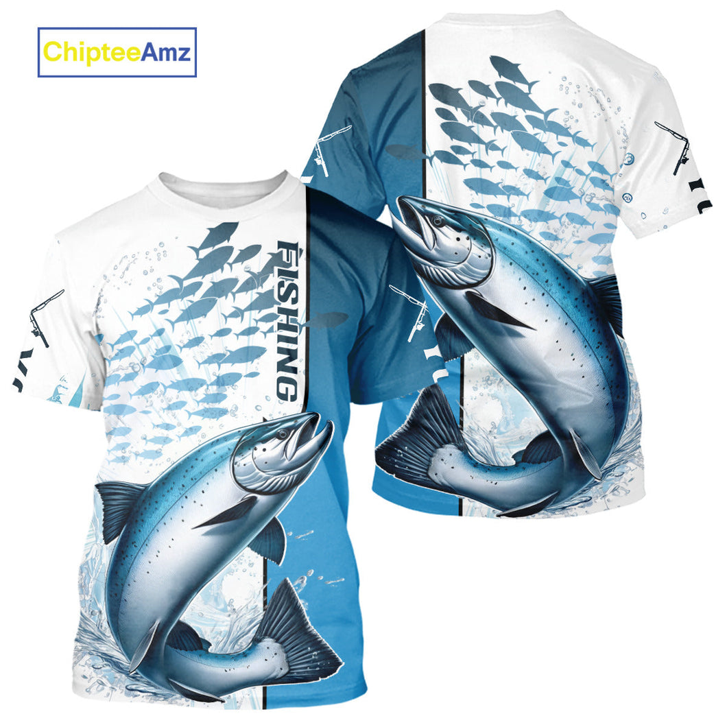 Personalized Chinook Salmon Fishing Saltwater Performance Fishing T-Shirts IPHW9345