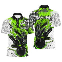 Load image into Gallery viewer, Black And Green Custom Flame Bowling Shirts For Men, Splatter Bowling Team Jerseys Outfit IPHW7166