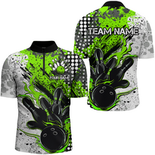 Load image into Gallery viewer, Black And Green Custom Flame Bowling Shirts For Men, Splatter Bowling Team Jerseys Outfit IPHW7166