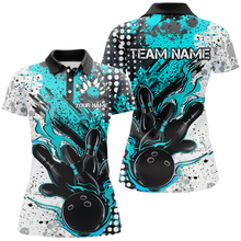 Load image into Gallery viewer, Black And Blue Custom Flame Ladies Bowling Shirts, Splatter Bowling Team Jerseys Outfit IPHW7168