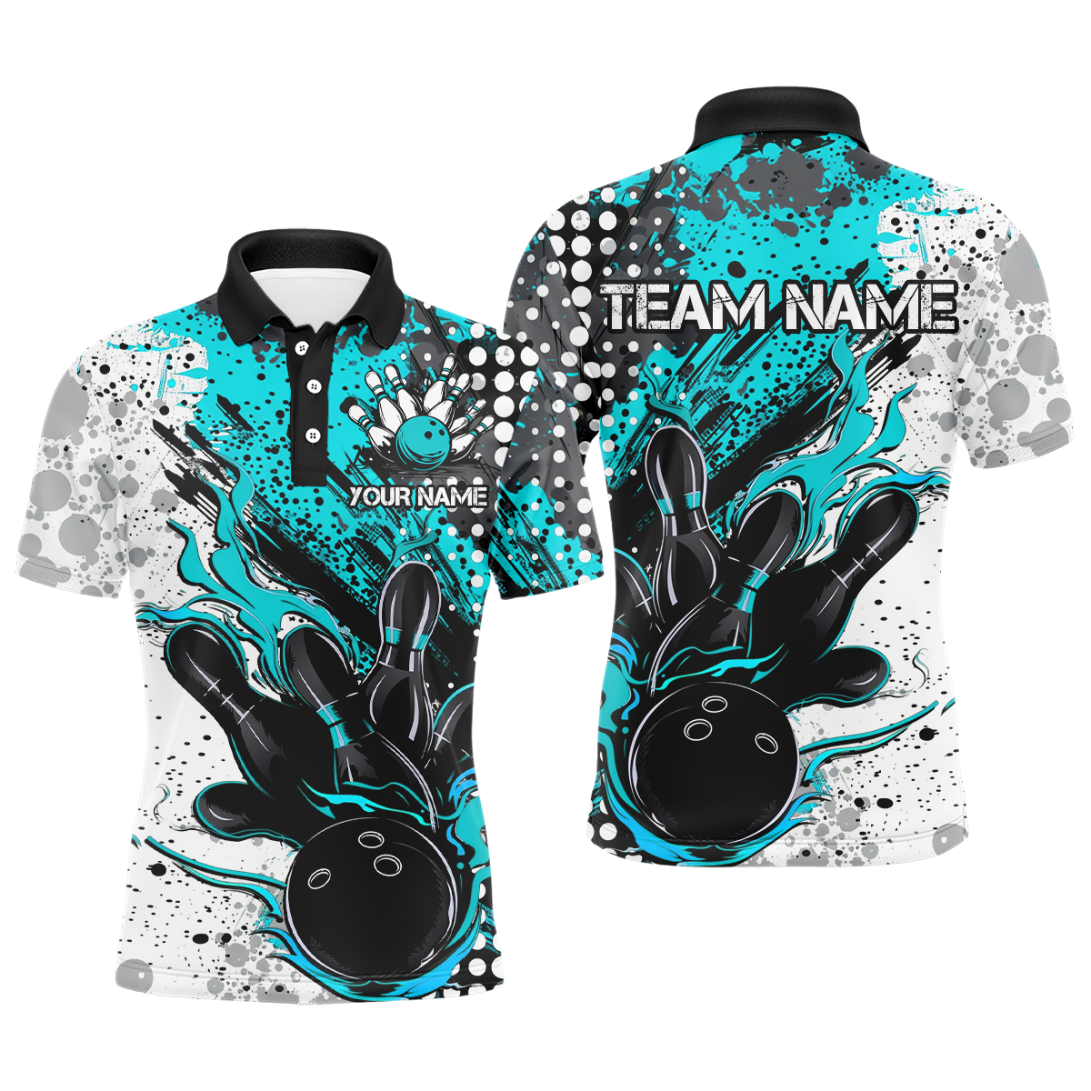 Black And Blue Custom Flame Bowling Shirts For Men, Splatter Bowling Team Jerseys Outfit IPHW7168