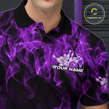 Load image into Gallery viewer, Custom Black And Purple Flame Bowling Team Men Polo Shirts, Bowling Tournament Shirt IPHW9756