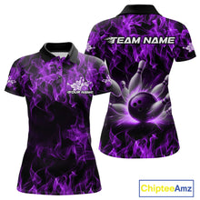 Load image into Gallery viewer, Custom Black And Purple Flame Bowling Team Women Polo Shirts, Bowling Tournament Shirt IPHW9756
