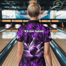 Load image into Gallery viewer, Custom Black And Purple Flame Bowling Women Quarter-Zip Shirts, Bowling Tournament Shirt IPHW9756