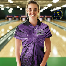 Load image into Gallery viewer, Custom Black And Purple Camouflage Bowling Team Women Polo Shirts, Bowling League Shirt IPHW9383