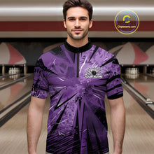 Load image into Gallery viewer, Custom Black And Purple Camouflage Bowling Team Quarter-Zip Shirts For Men, Bowling League Shirt IPHW9383