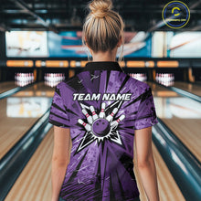 Load image into Gallery viewer, Custom Black And Purple Camo Bowling Team Women Quarter-Zip Shirts, Bowling League Shirt IPHW9383
