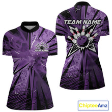 Load image into Gallery viewer, Custom Black And Purple Camo Bowling Team Women Quarter-Zip Shirts, Bowling League Shirt IPHW9383