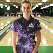 Load image into Gallery viewer, Custom Purple Thunder Lightning Bowling Team Women Polo Shirts, Bowling Jerseys IPHW9744