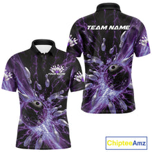 Load image into Gallery viewer, Custom Purple Thunder Lightning Bowling Team Men Polo Shirts, Bowling Jerseys IPHW9744